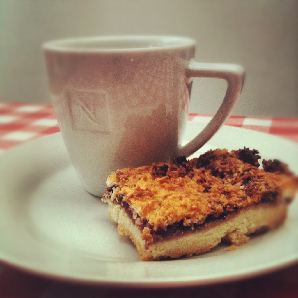 Coconut slice with blackberry jam